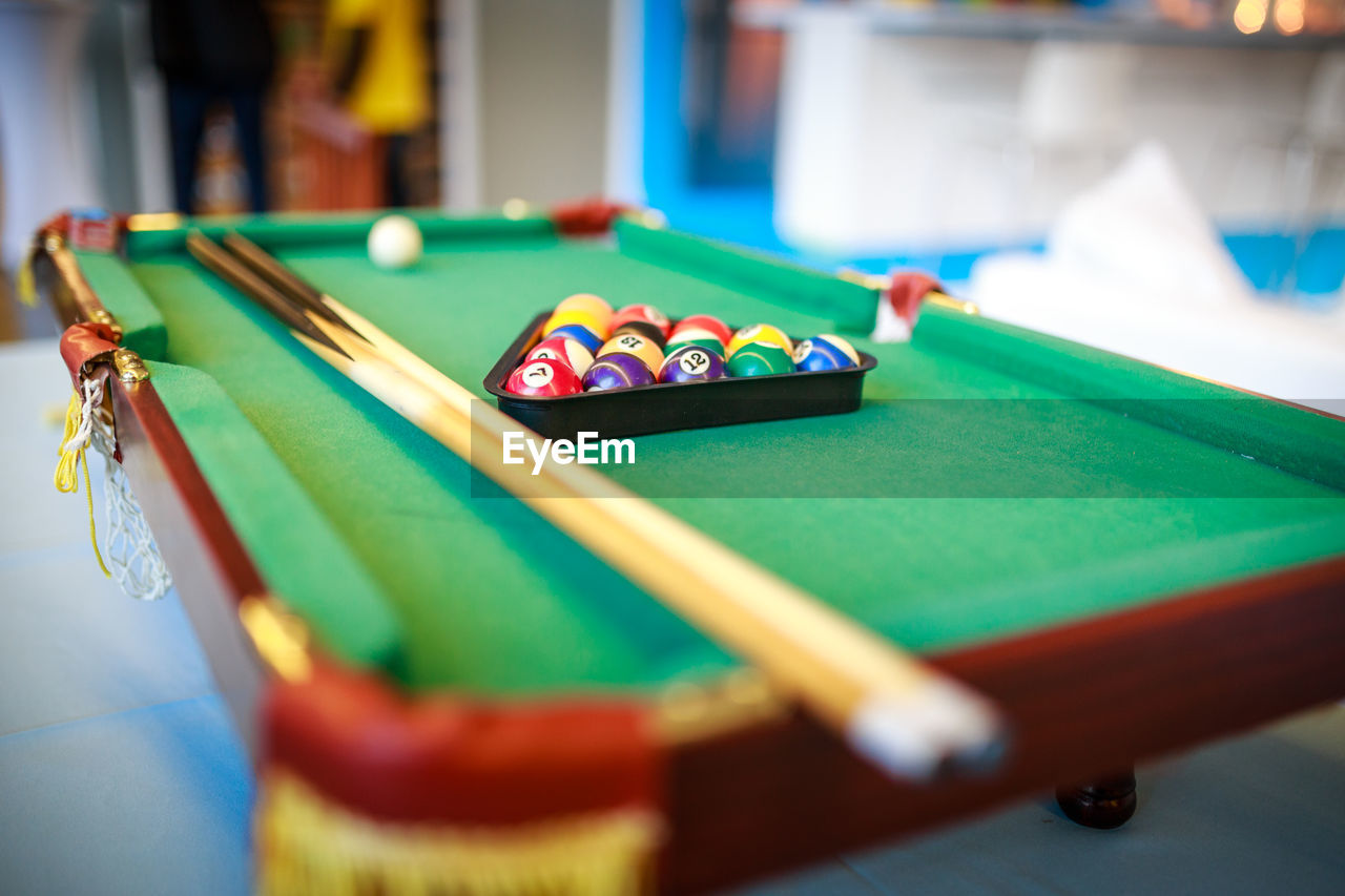 Close-up of snooker table
