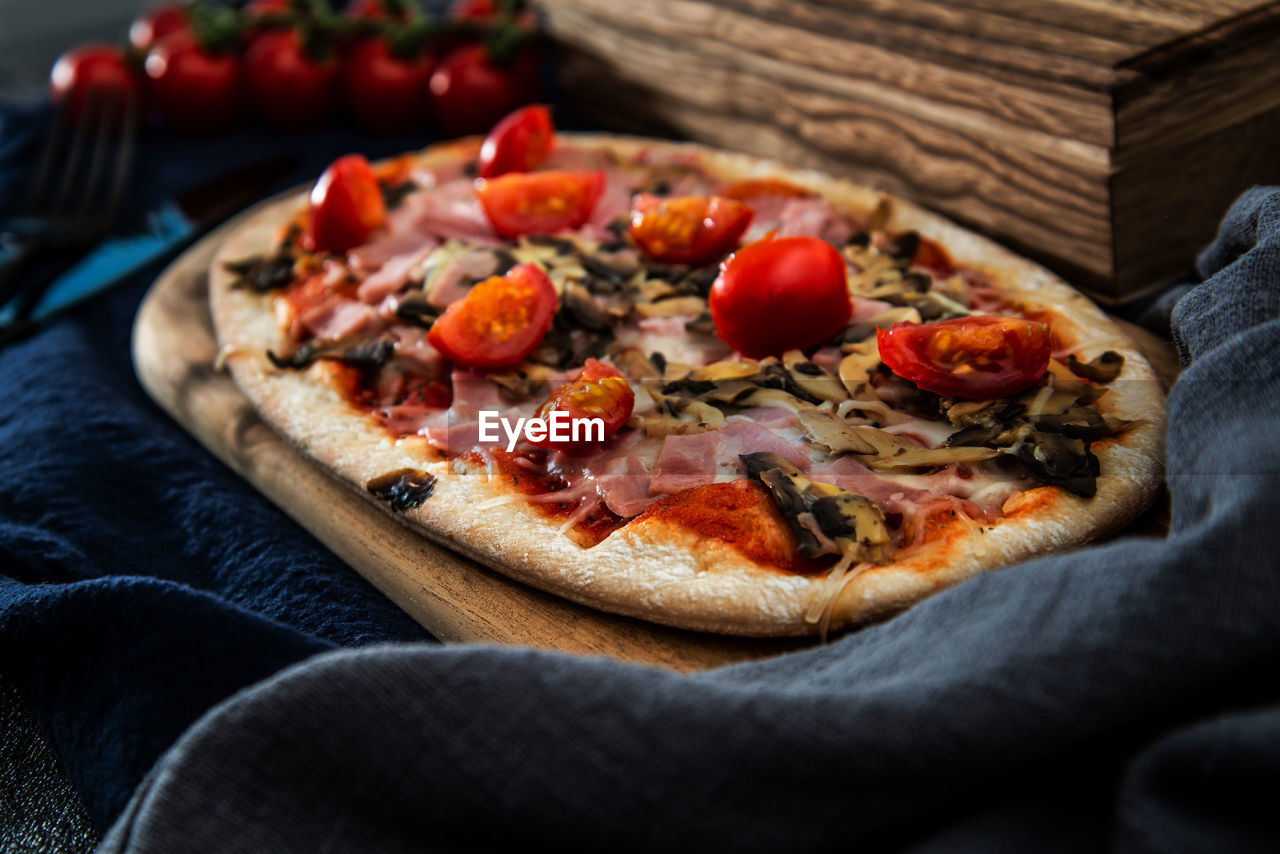 Close-up of pizza on table