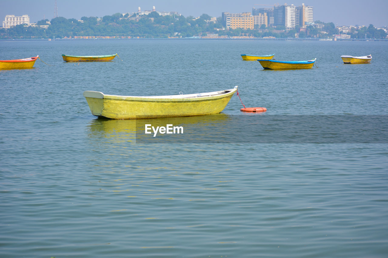 Boats in the upper lake at bhopal which is also known as 'city of lakes'.