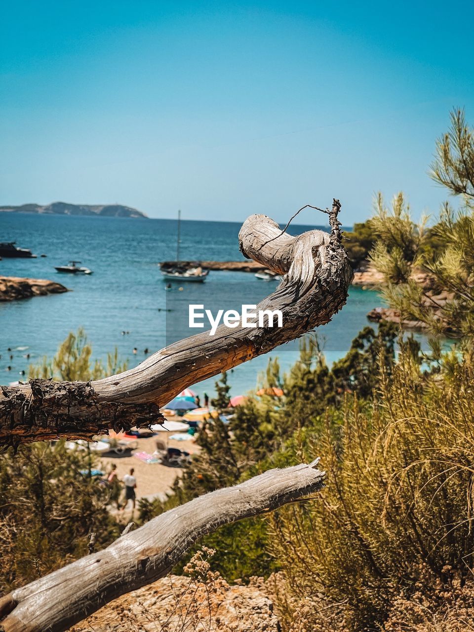 Scenic view of sea against clear blue sky