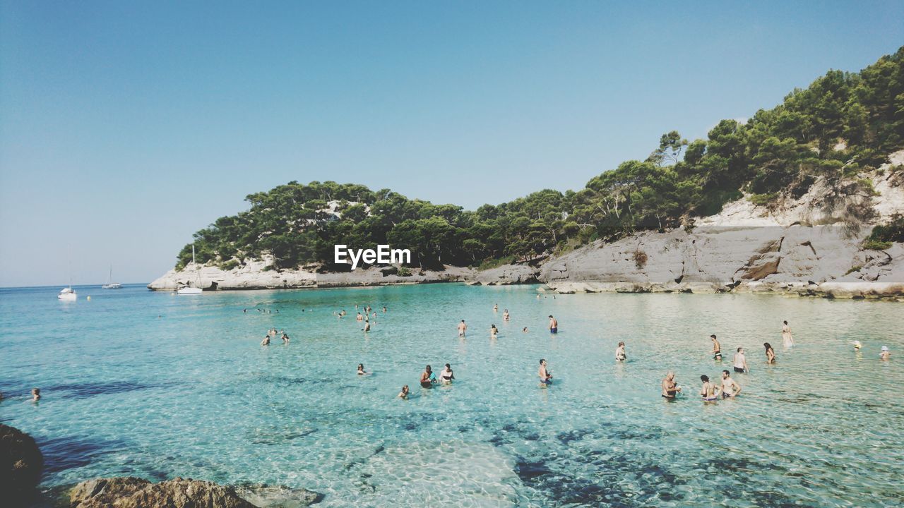 PANORAMIC SHOT OF SEA AGAINST CLEAR SKY