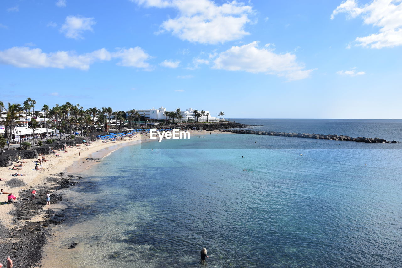 High angle view of beach against sky