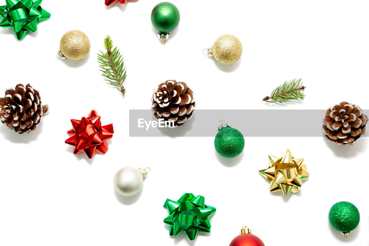 Christmas decorations over white background