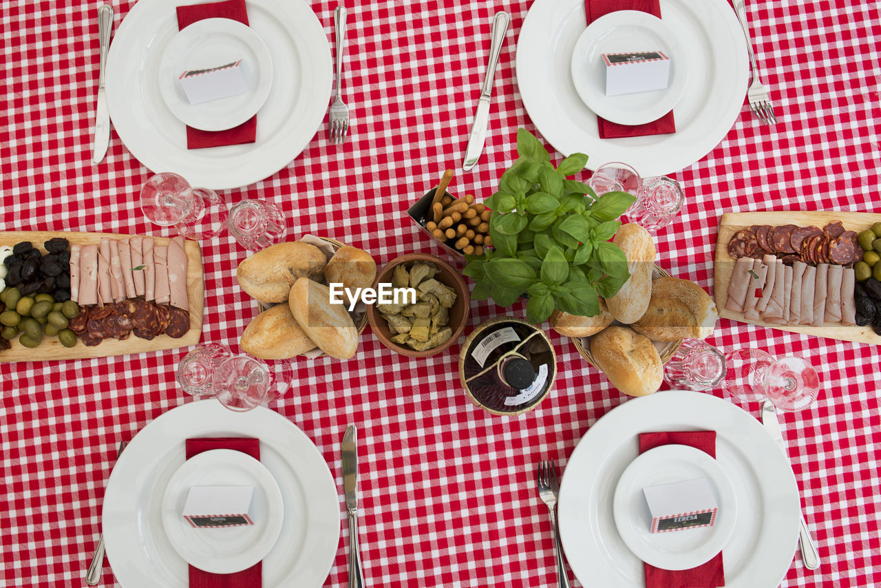 high angle view of food in plate on table