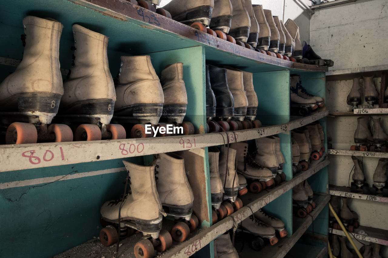 Roller skates on shelf in store