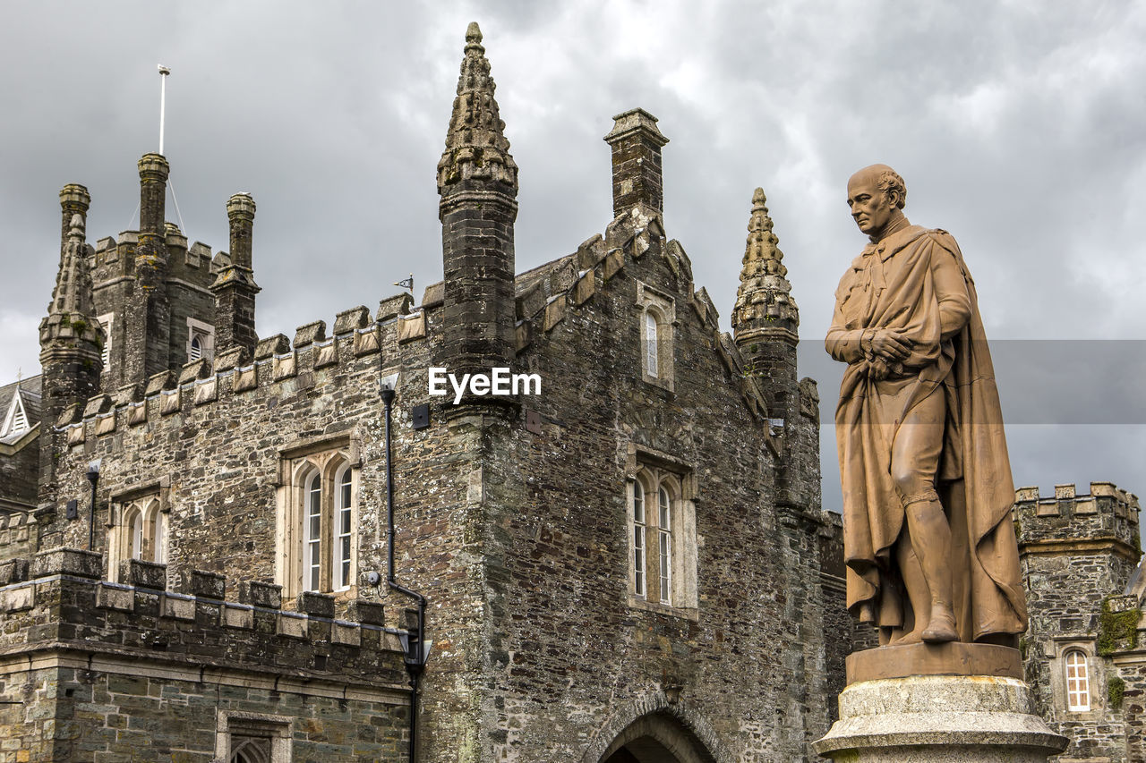 Low angle view of statue against building