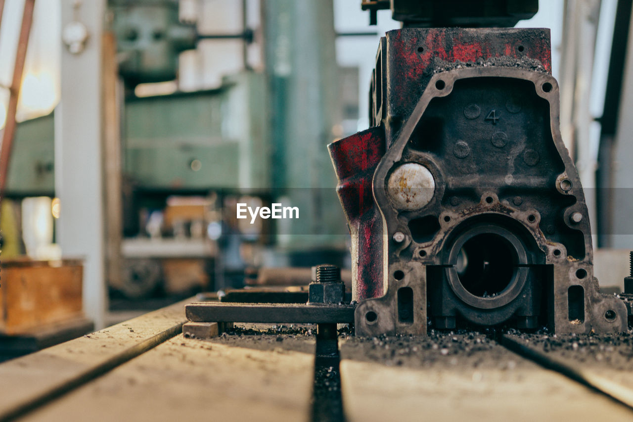 Close-up of machinery in workshop