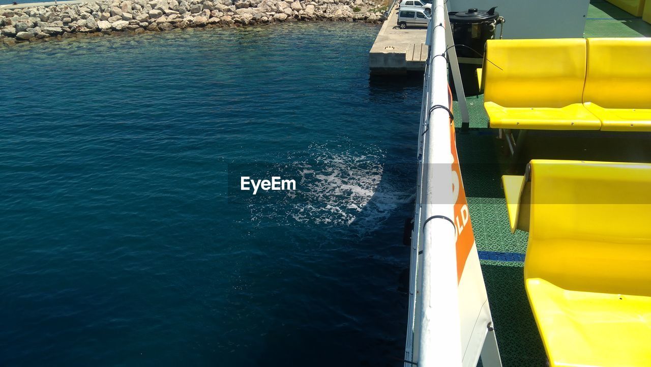 HIGH ANGLE VIEW OF YELLOW WATER IN SEA