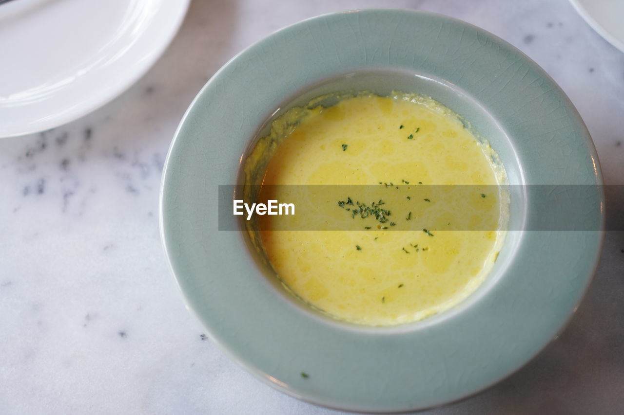 close-up of soup in bowl on table