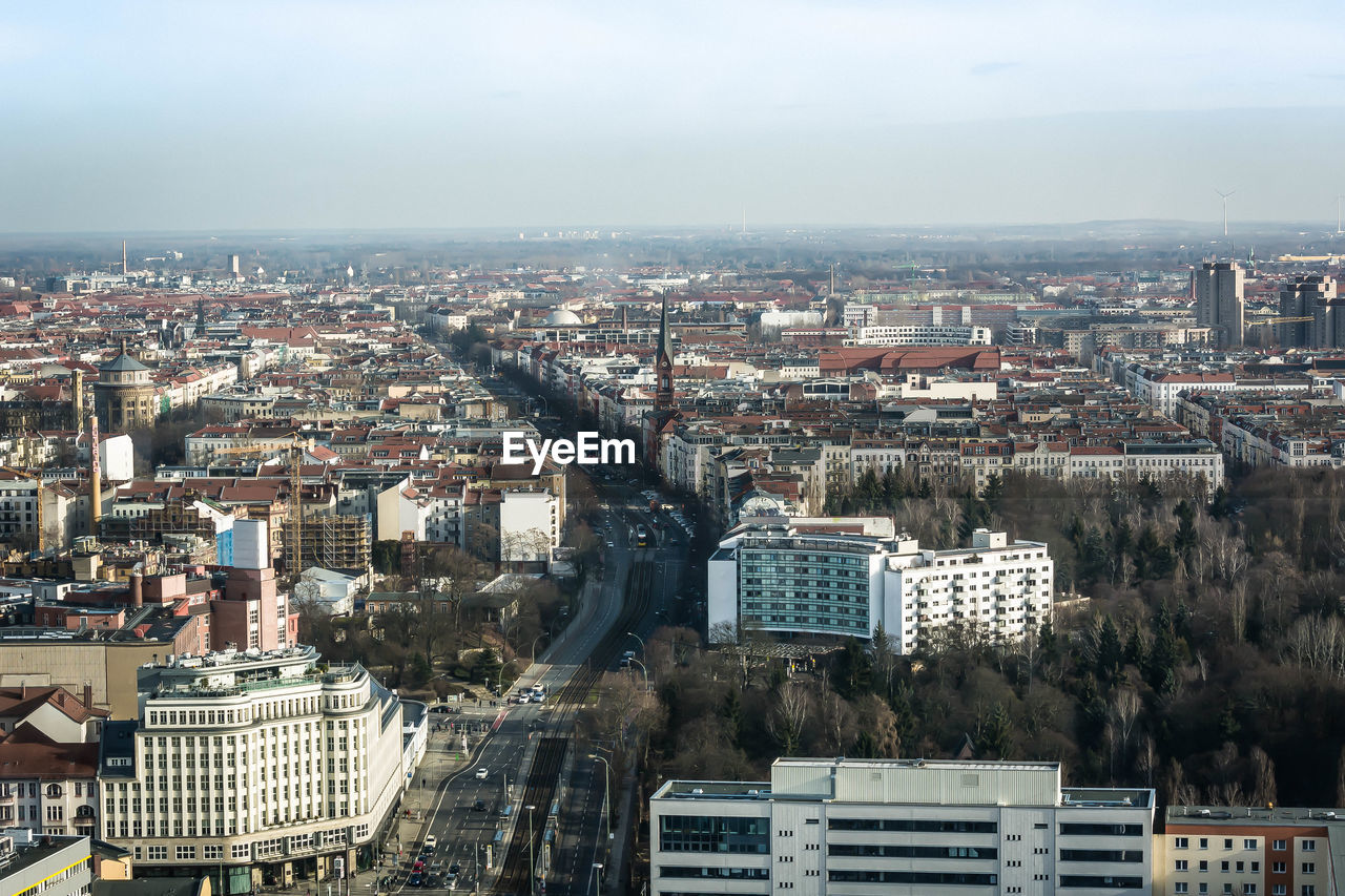 High angle view of cityscape against sky