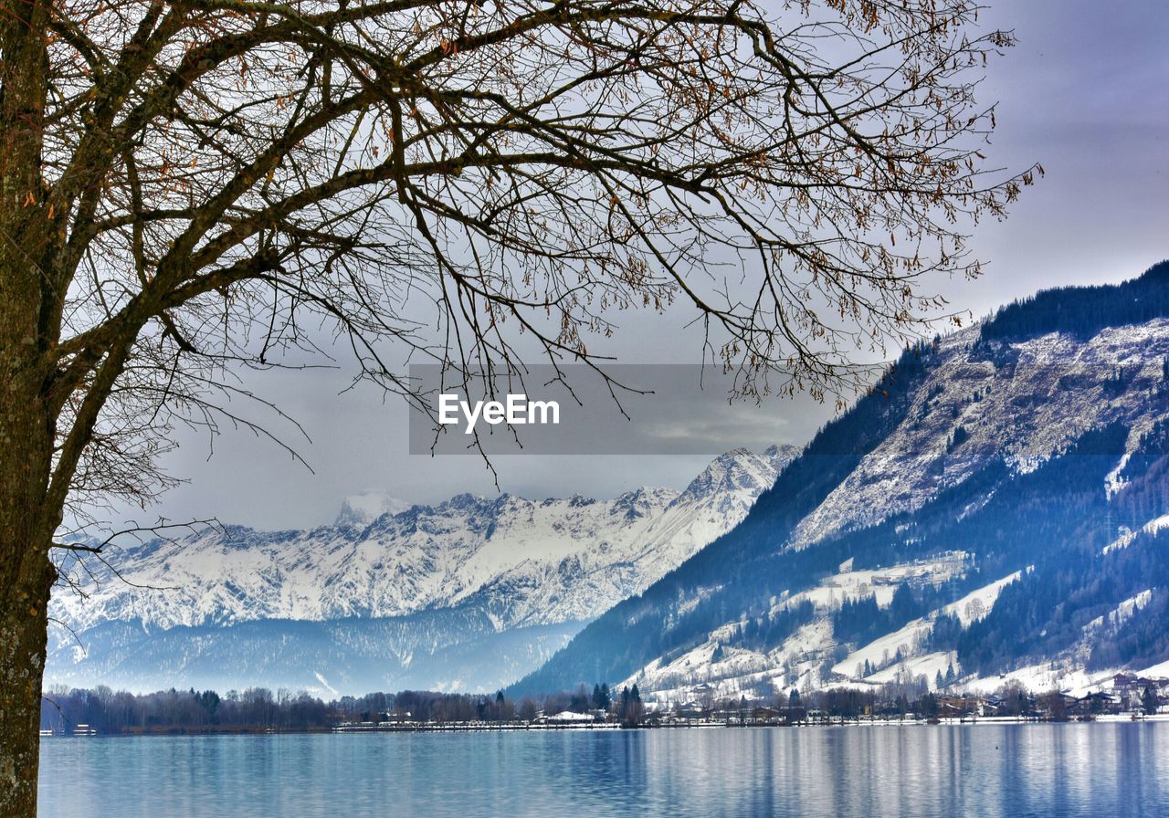 River and snow covered mountains