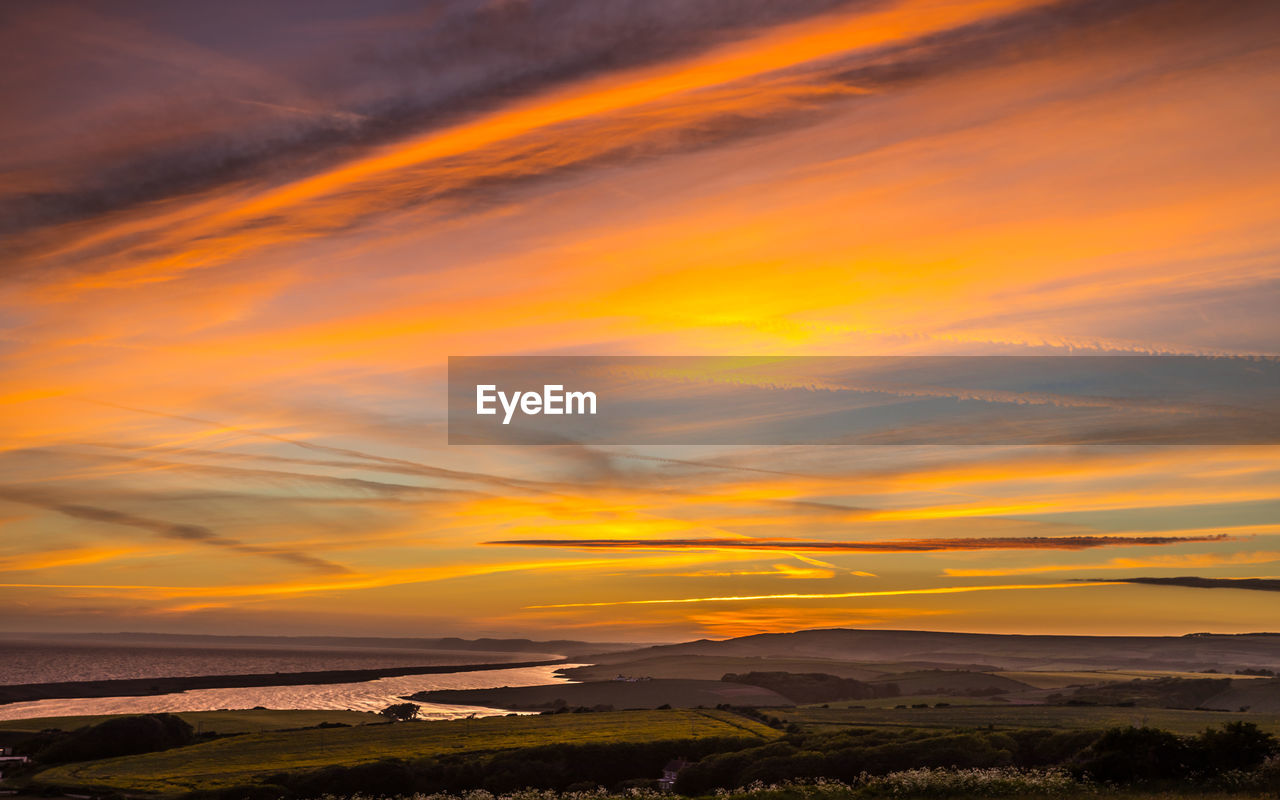 Sunset at sea barn farm, fleet, weymouth, uk