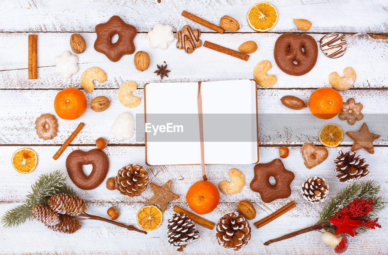 High angle view of food on table during christmas