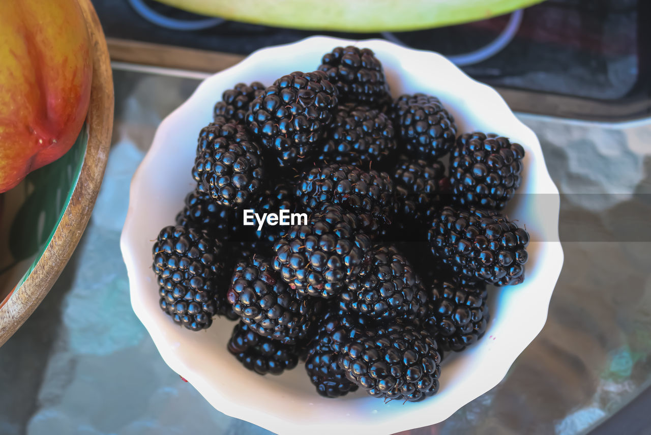 High angle view of fruits in plate
