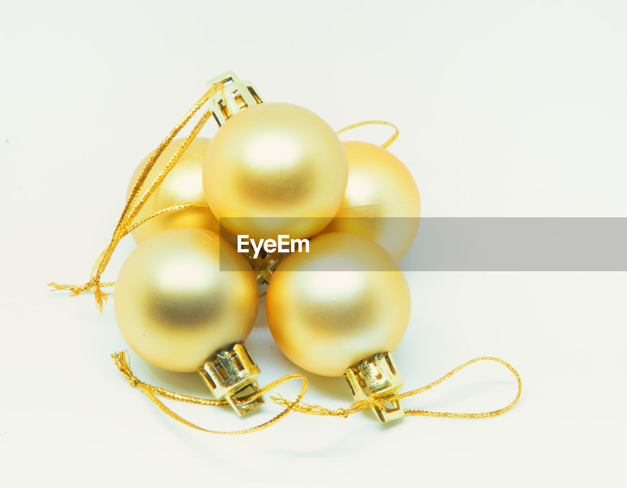 Close-up of christmas balls against white background