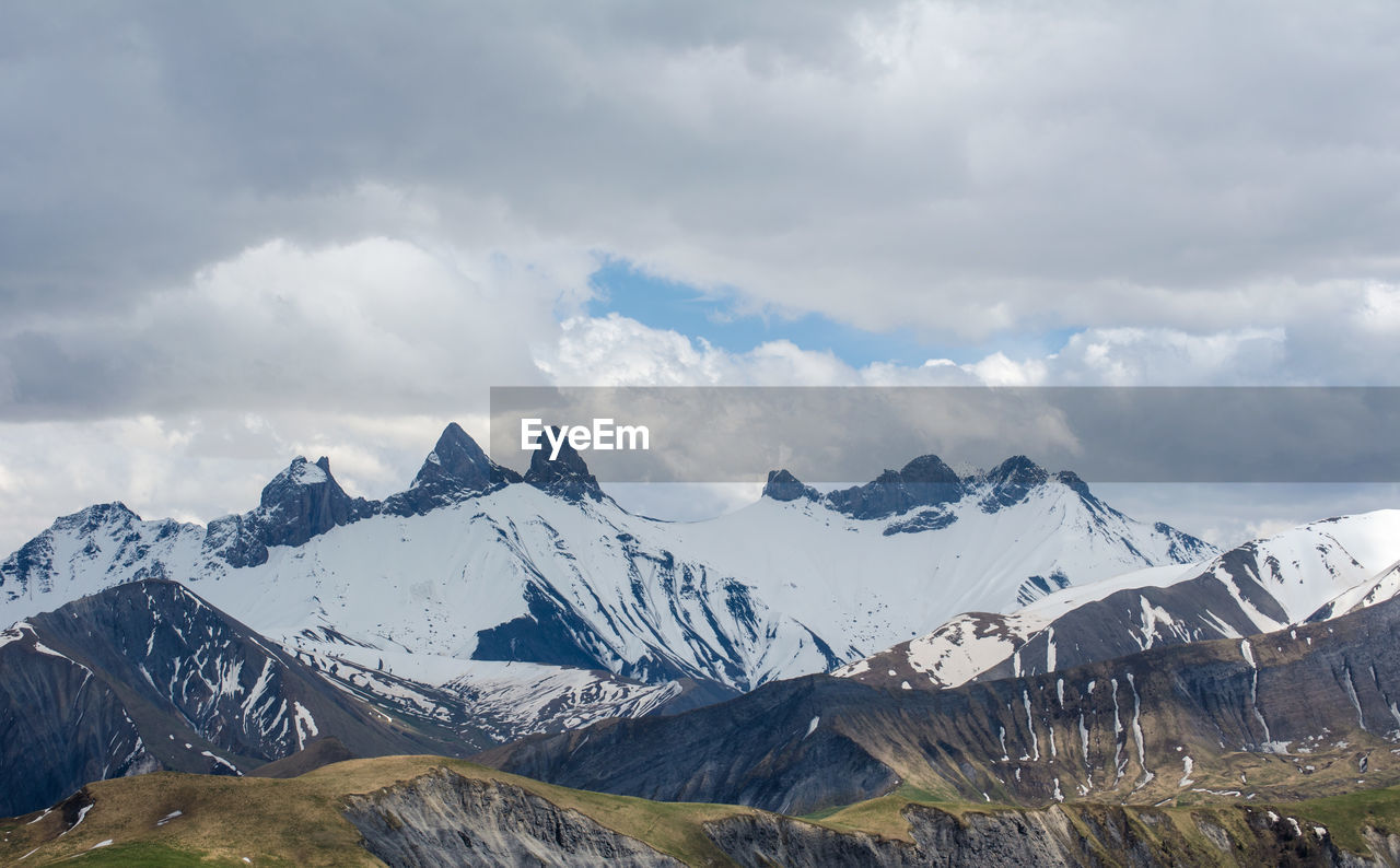 Scenic view of snowcapped mountains against sky