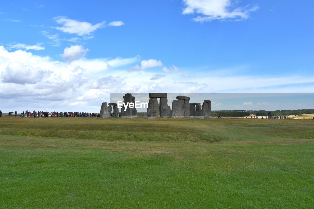 PANORAMIC VIEW OF FIELD AGAINST CLOUDY SKY