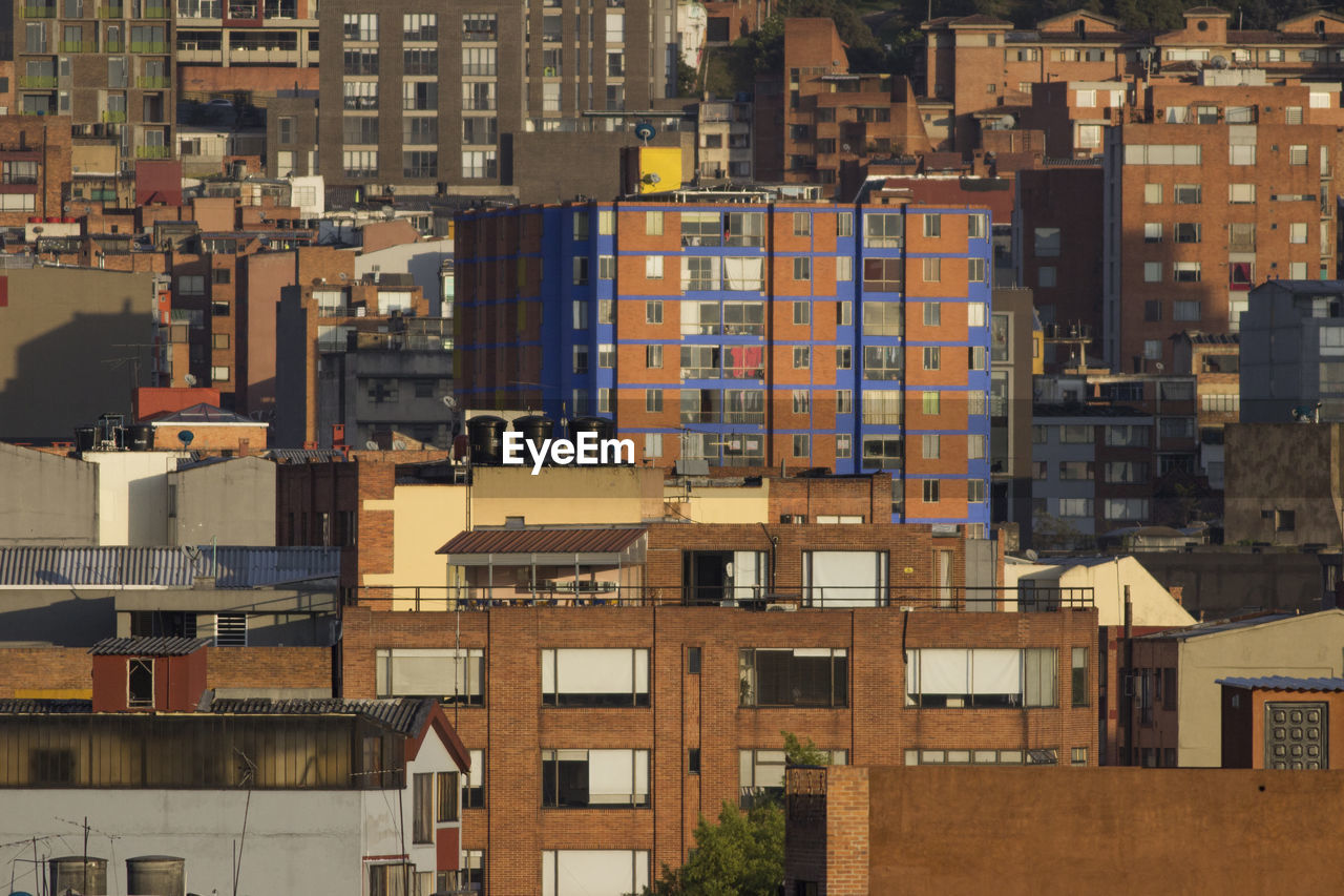 High angle view of buildings in city