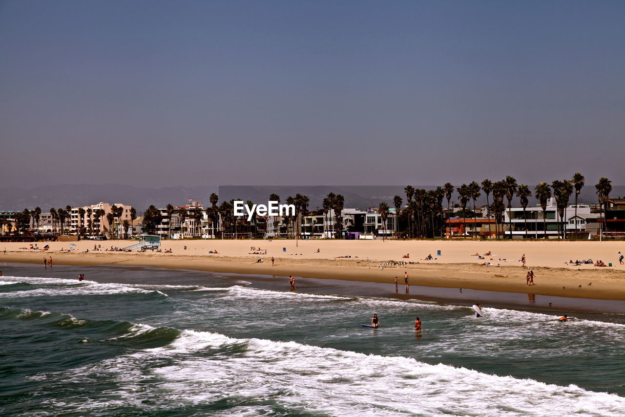 PANORAMIC SHOT OF SEA AGAINST CLEAR SKY