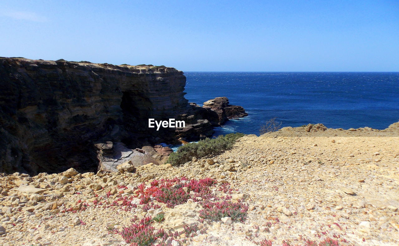 Scenic view of sea against clear sky