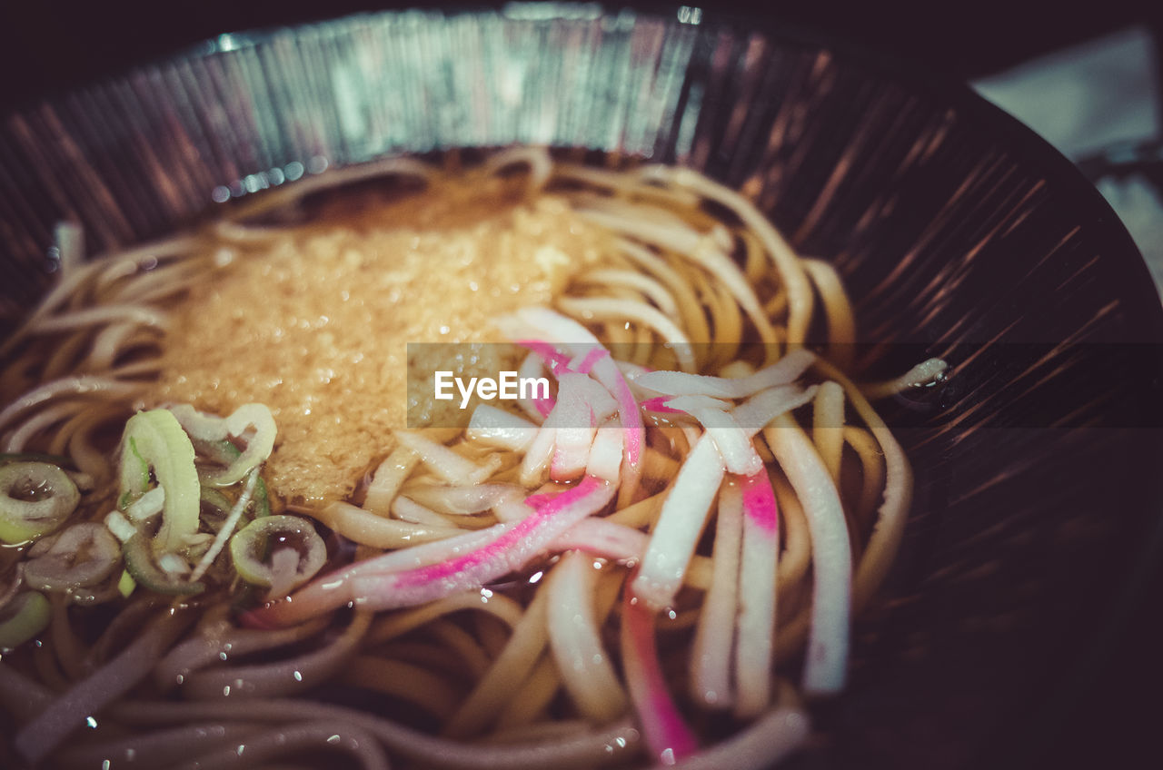 Close-up of soba noodles in bowl