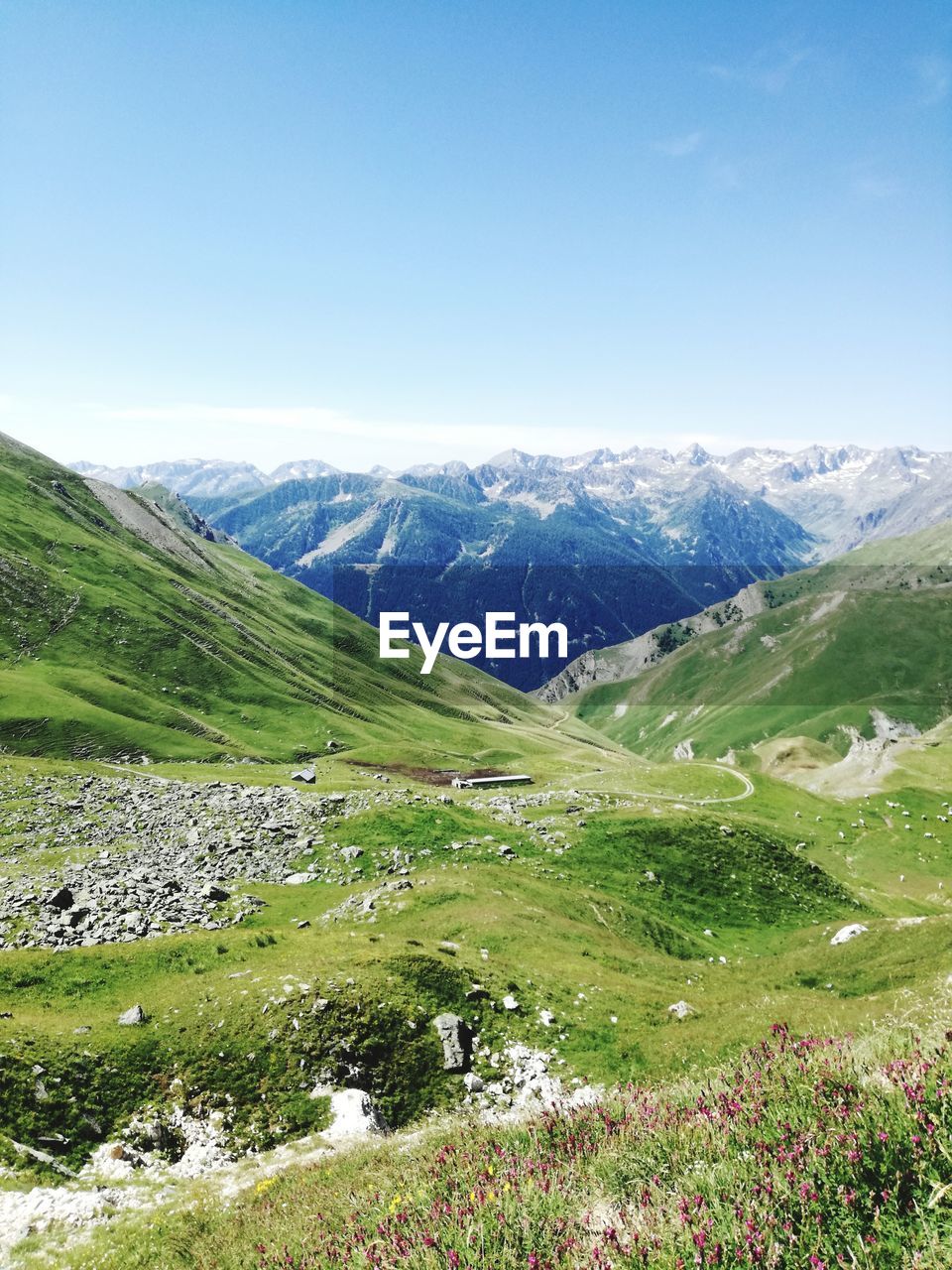 Scenic view of mountains against clear sky