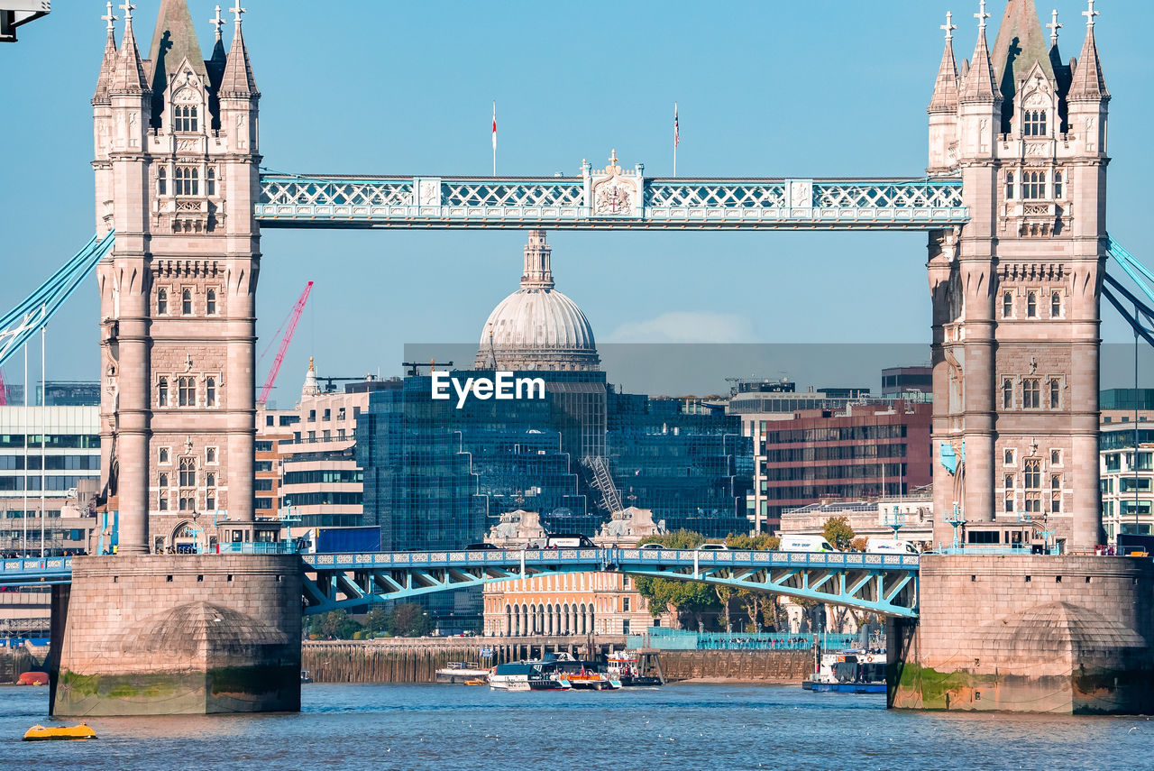 Iconic tower bridge connecting londong with southwark on the thames river