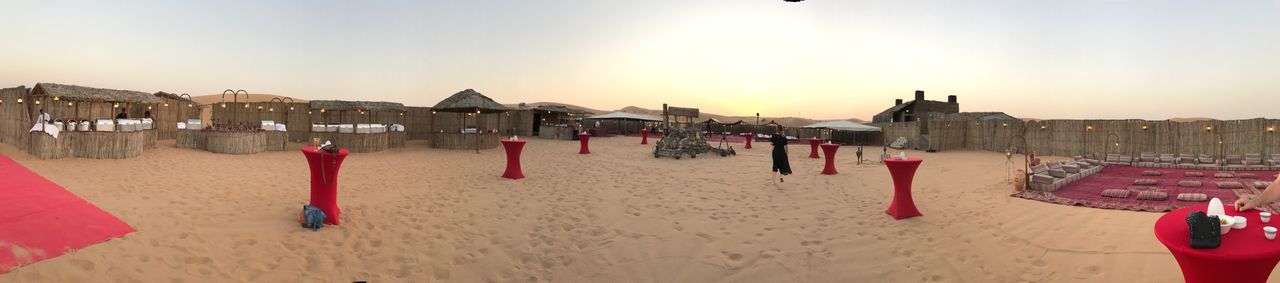 PANORAMIC SHOT OF BEACH AGAINST CLEAR SKY