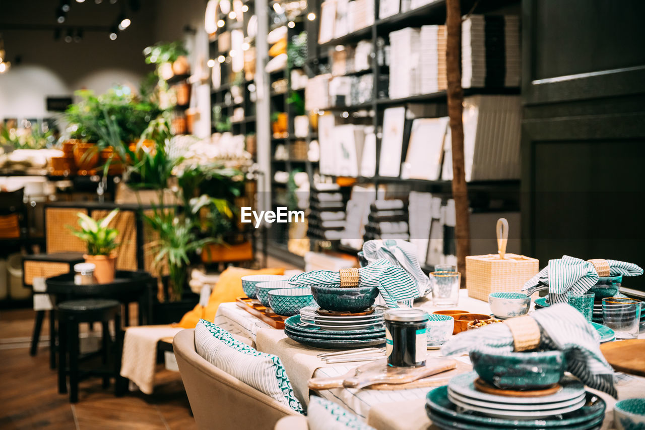 empty chairs and tables in store
