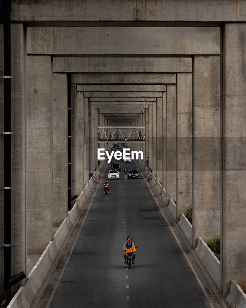 High angle view of vehicles on bridge