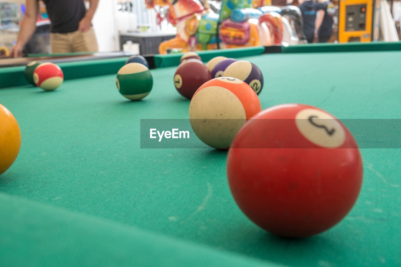 Close-up of balls on pool table