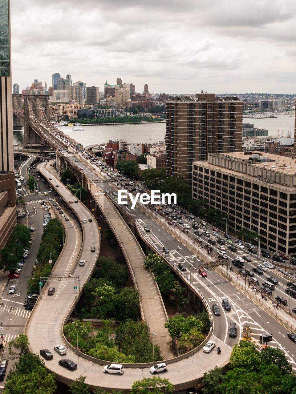 High angle view of traffic on road in city