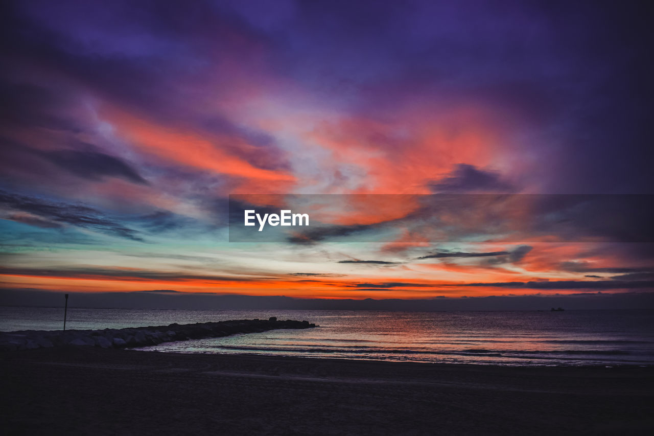 SCENIC VIEW OF SEA AGAINST DRAMATIC SKY