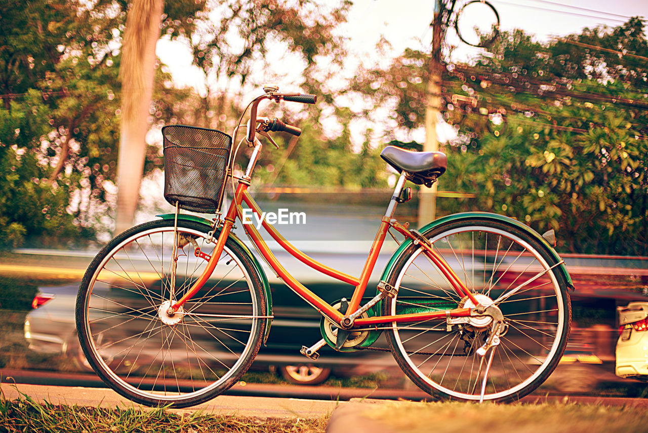 Side view of a bicycle outdoors