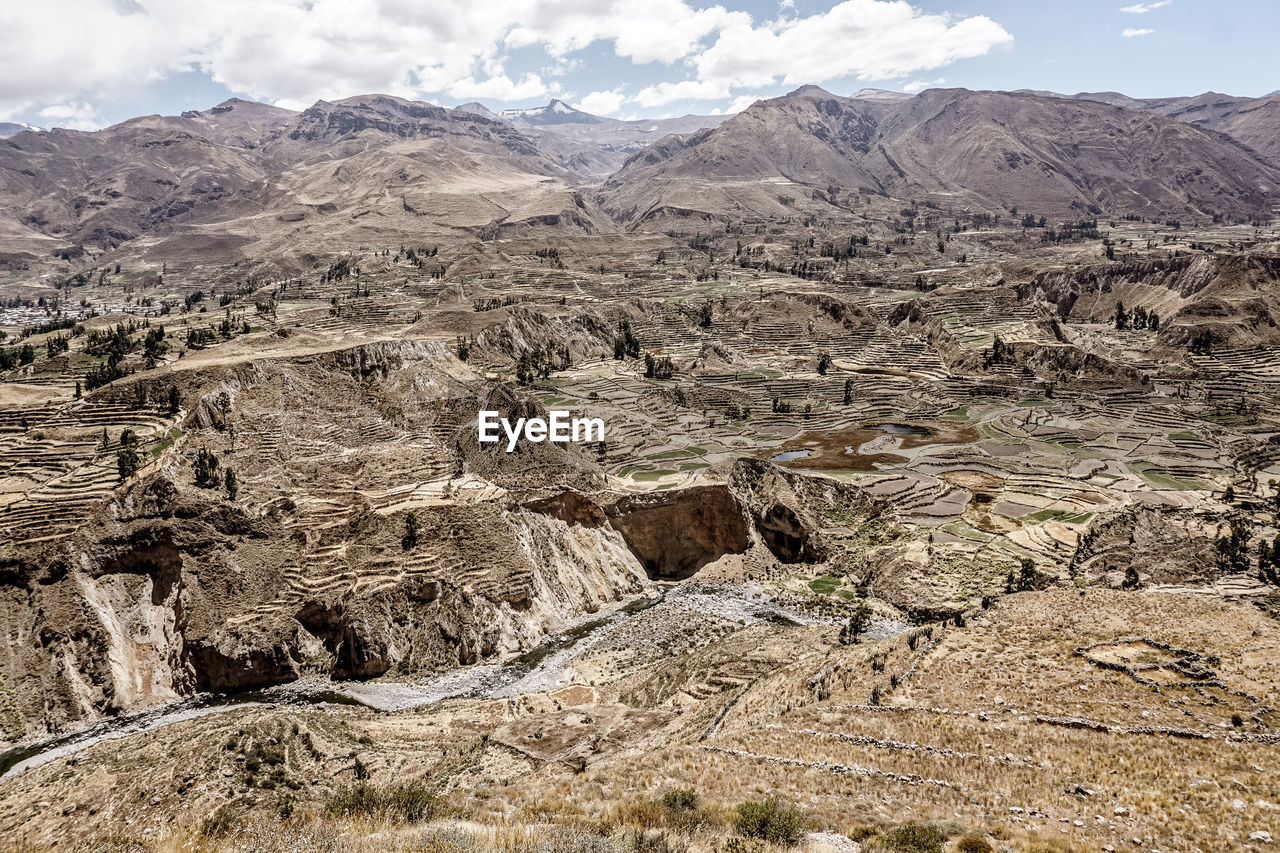 AERIAL VIEW OF LANDSCAPE AND MOUNTAINS