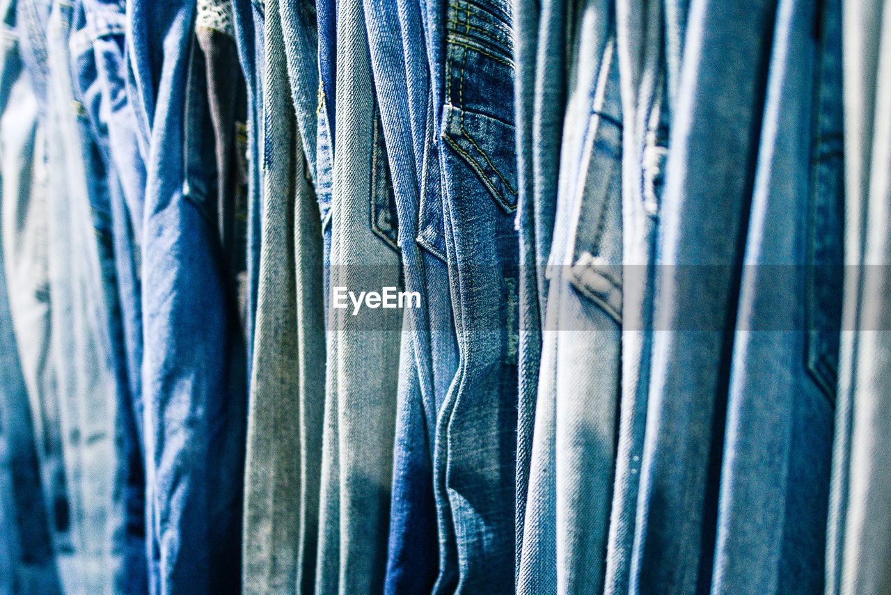 Full frame shot of jeans for sale at street market