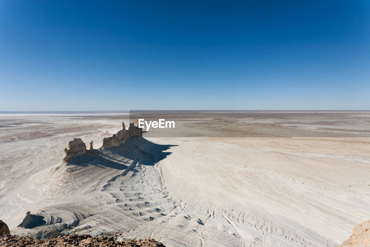 scenic view of beach against blue sky