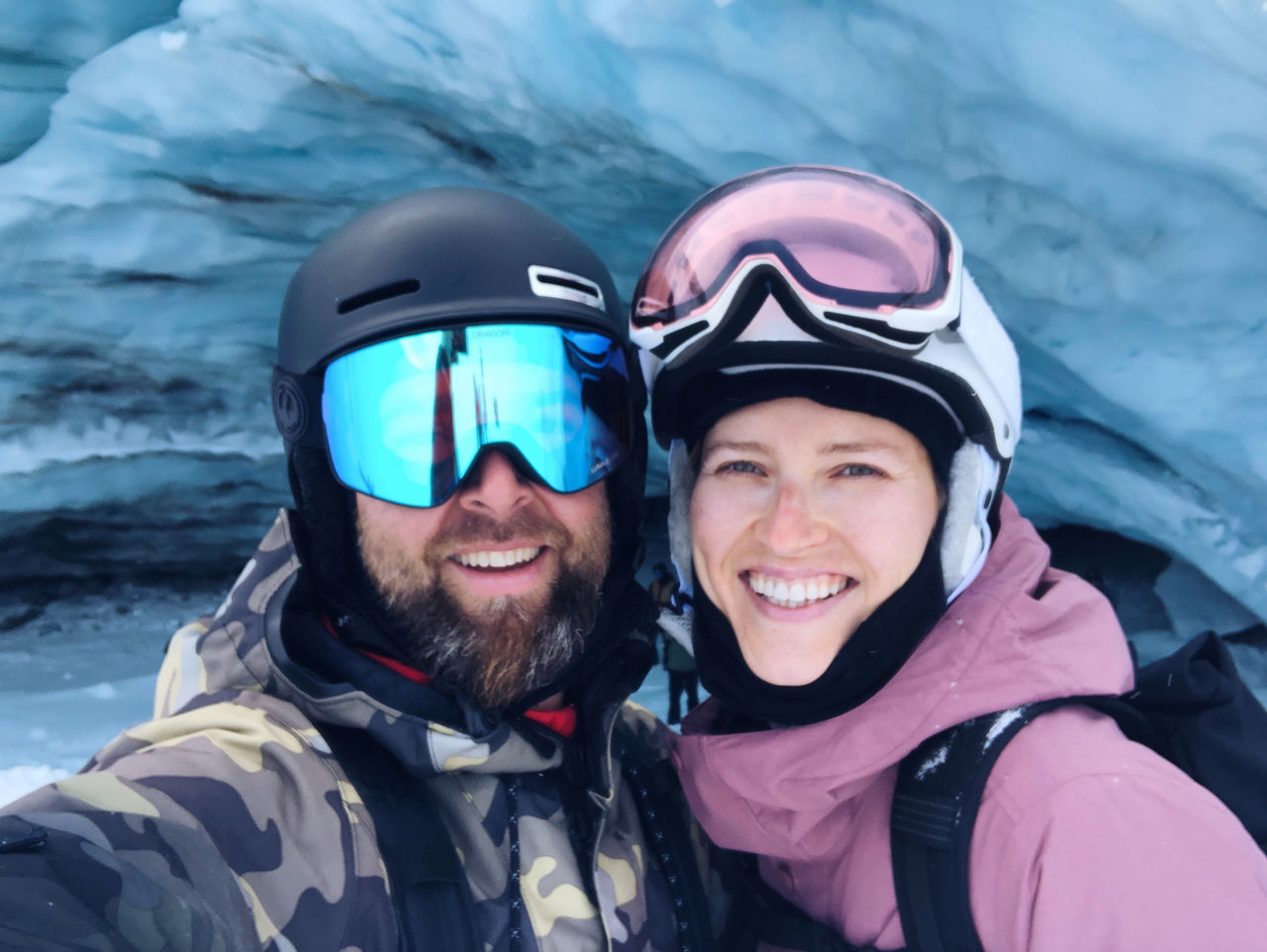 Couple in love selfie n ski googles