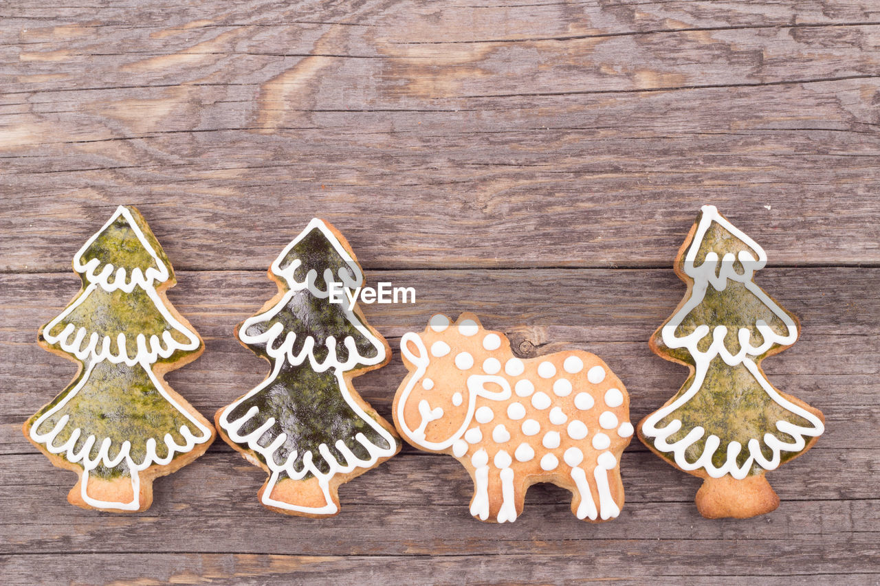 Directly above shot of gingerbread cookies on table