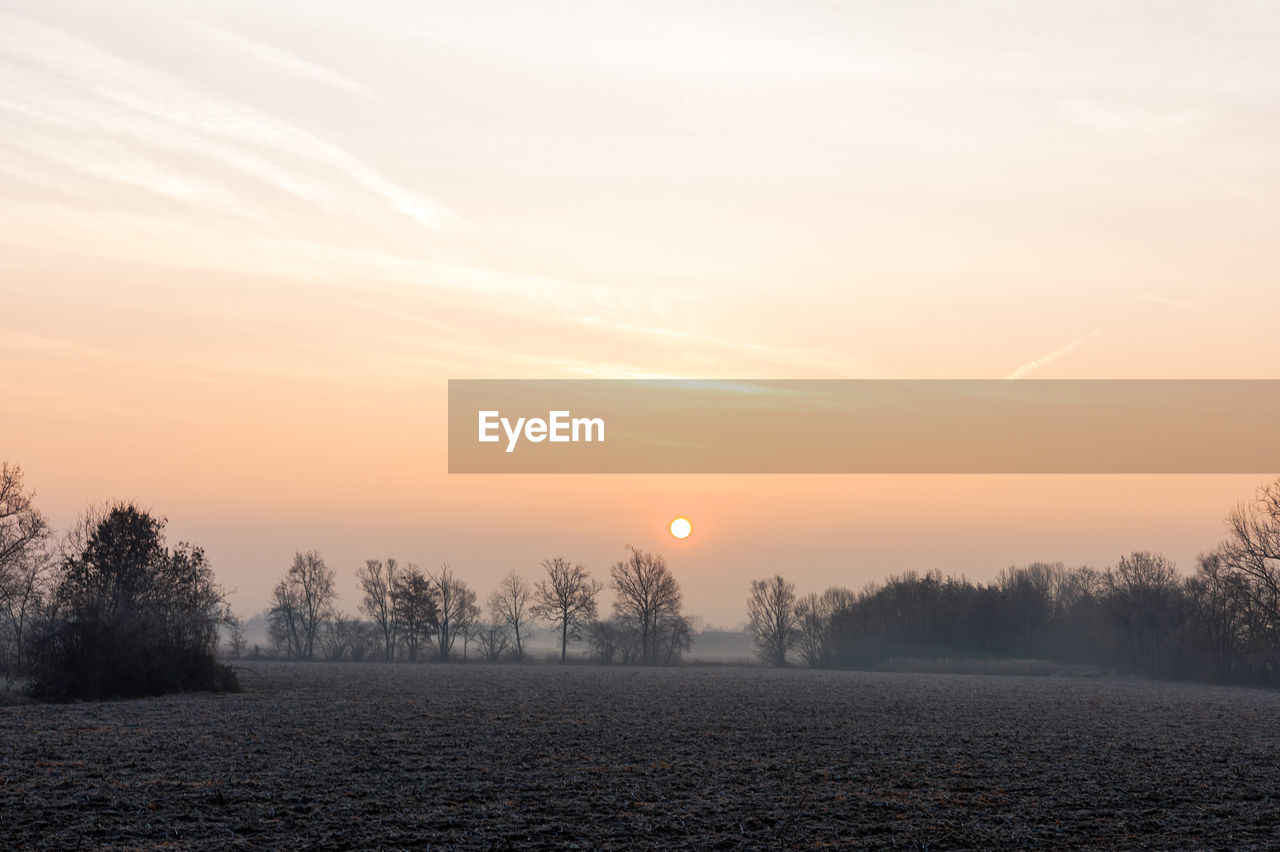 Scenic view of field against sky during sunset