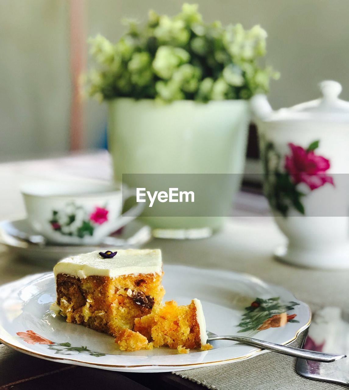 Close-up of cake in plate on table