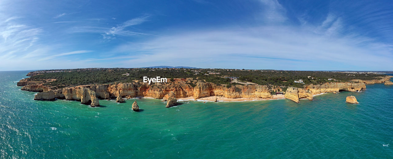 Aerial panorama from praia de marinha in the algarve portugal