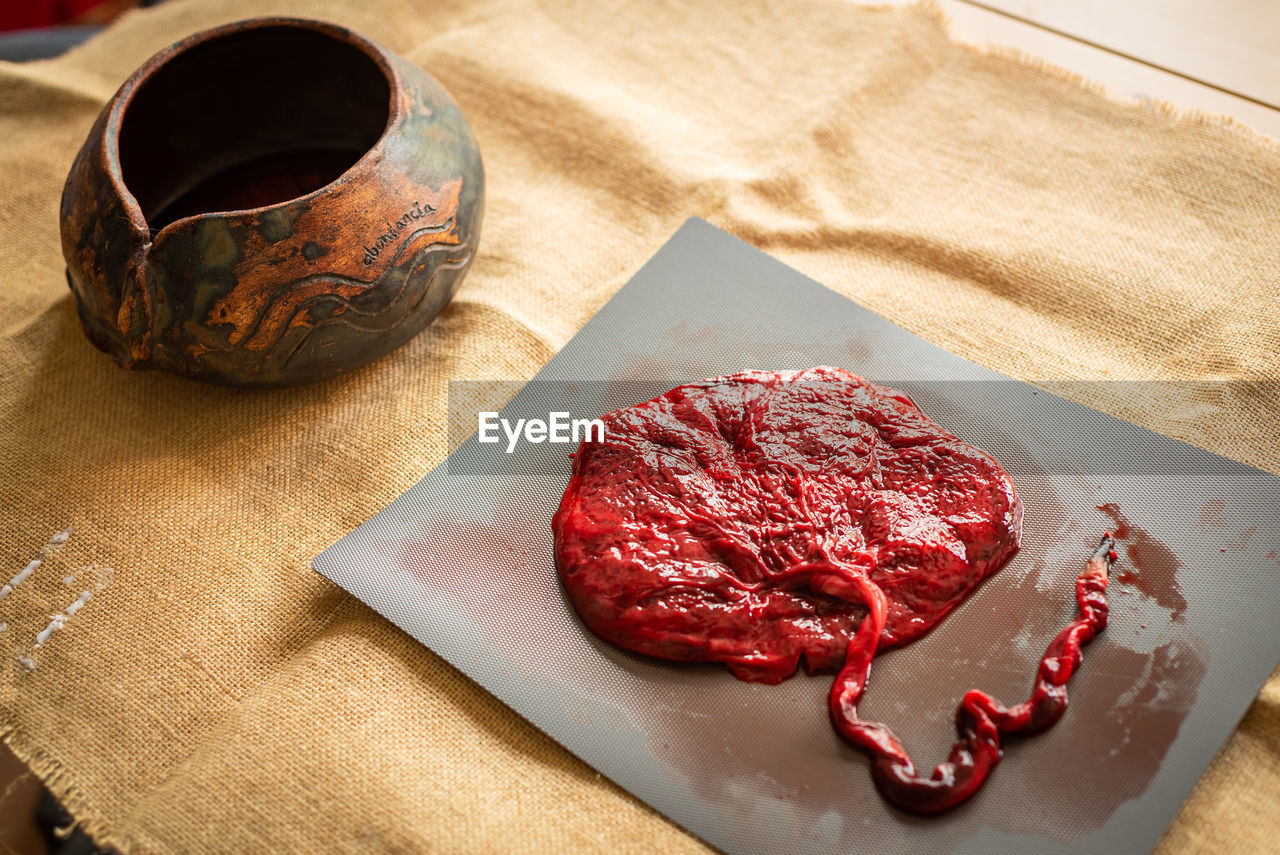 high angle view of food on cutting board