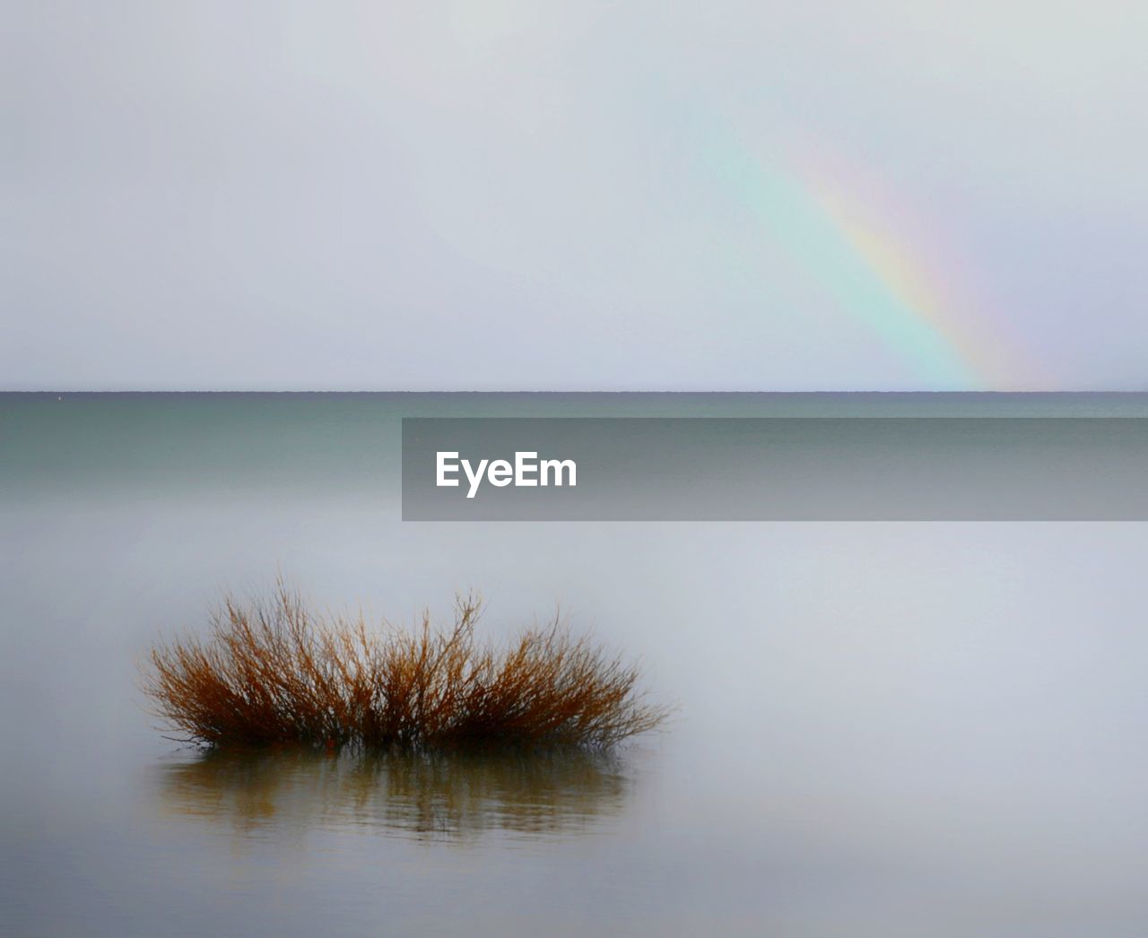 Scenic view of sea against rainbow 