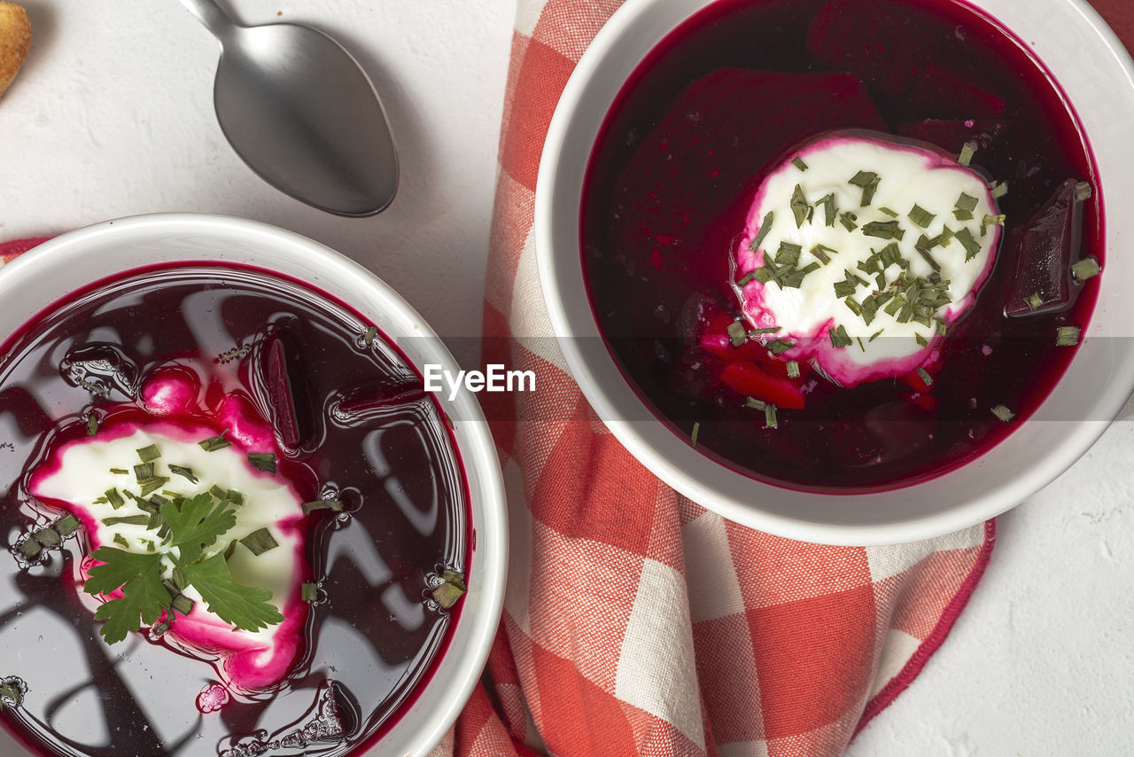 high angle view of soup in bowl