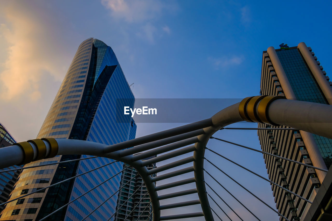 Low angle view of modern buildings against sky