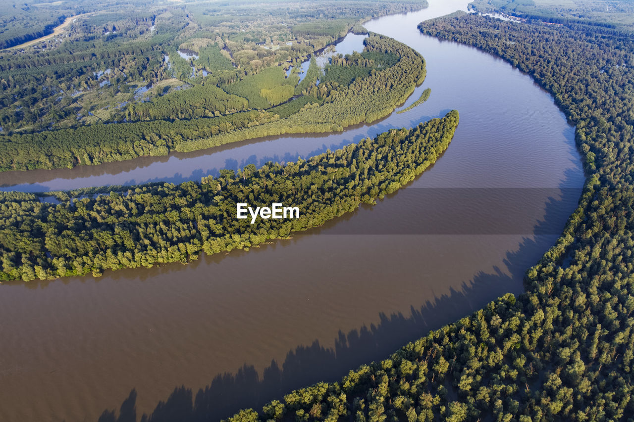 Aerial view of the danube river and its floodplain in serbia and croatia