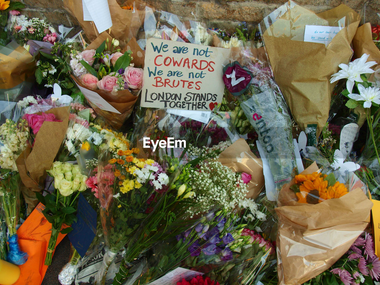 HIGH ANGLE VIEW OF VARIOUS FLOWERS FOR SALE AT MARKET