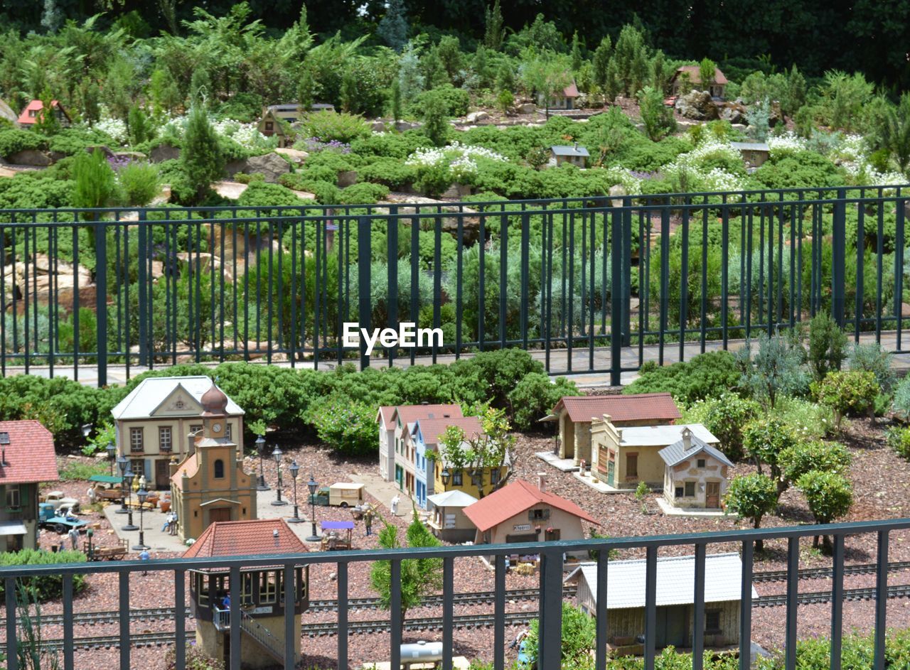 High angle view of townscape by lake