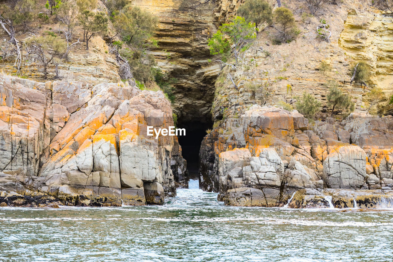 Rock formation by river